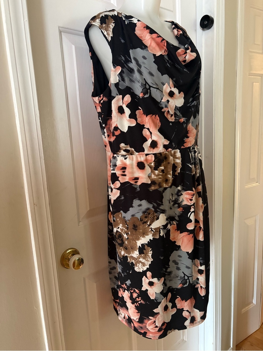 Cleo Black Floral Cowl Neck Midi Dress, Sz XXL. - Picture 2 of 14